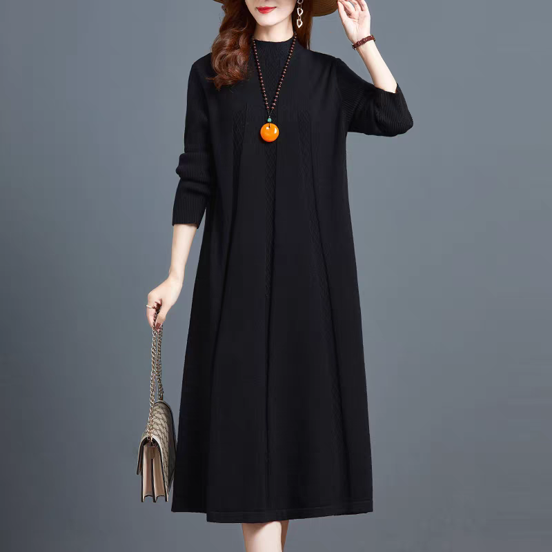 秋冬长款厚款针织保暖洋气宽松毛衣气质中长款时尚长袖连衣裙裙子
