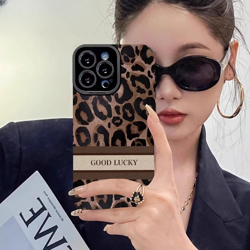 潮牌棕色豹纹适用苹果17promax手机壳iphone16pro欧美时尚15plus