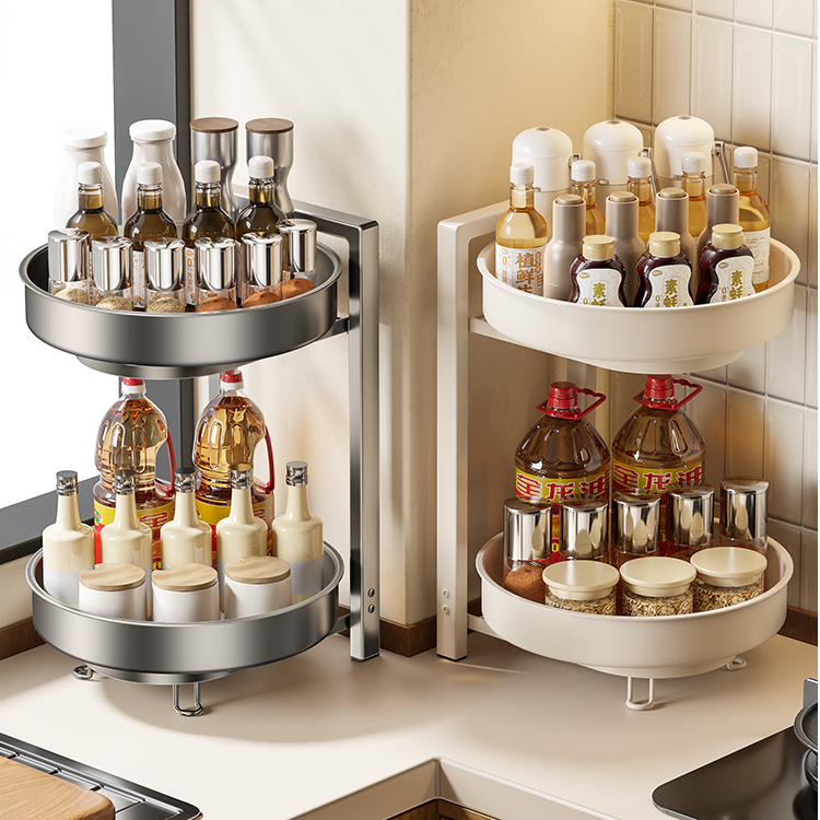旋转调料置物架厨房转角调料品架子双层家用台面佐料调味品收纳架