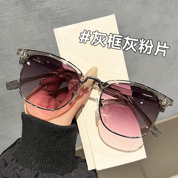 灰粉色半框墨镜女款高级感显脸小防紫外线开车专用太阳镜2025新款