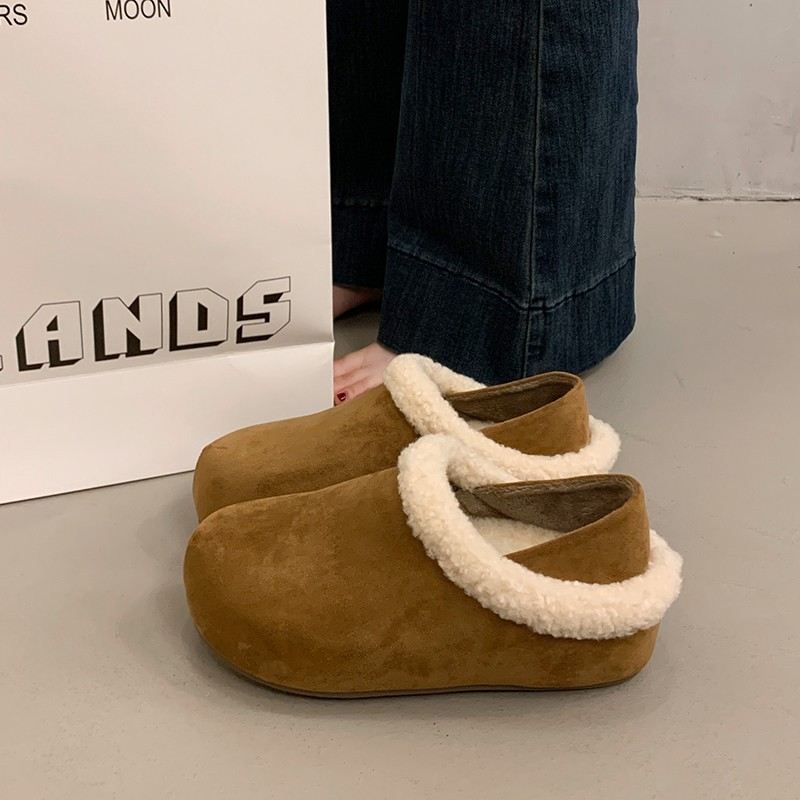 厚底内增高加绒毛毛勃肯鞋女2025秋冬季新款舒适百搭豆豆鞋棉鞋子