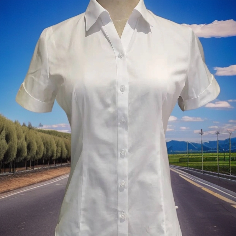 修身型V领夏季短袖极简风休闲韩版白色衬衫白衬衫polot恤上衣半袖