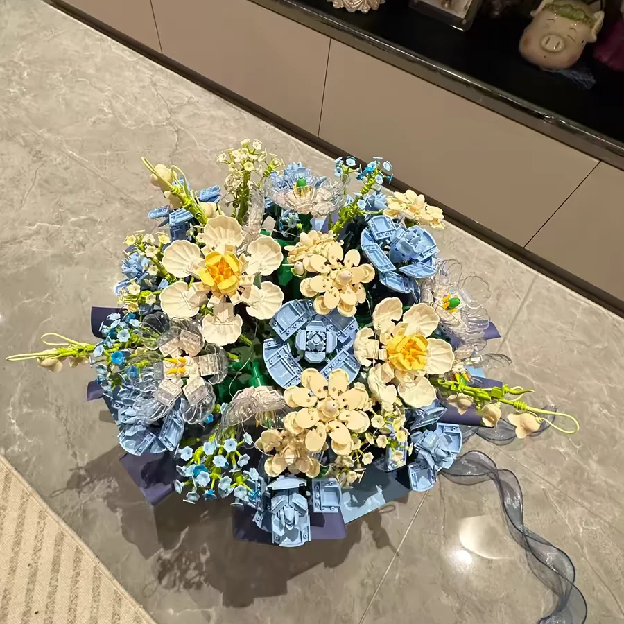 【七夕专属】积木花拼装一整套玫瑰积木永生花束积木花朵diy抱抱桶