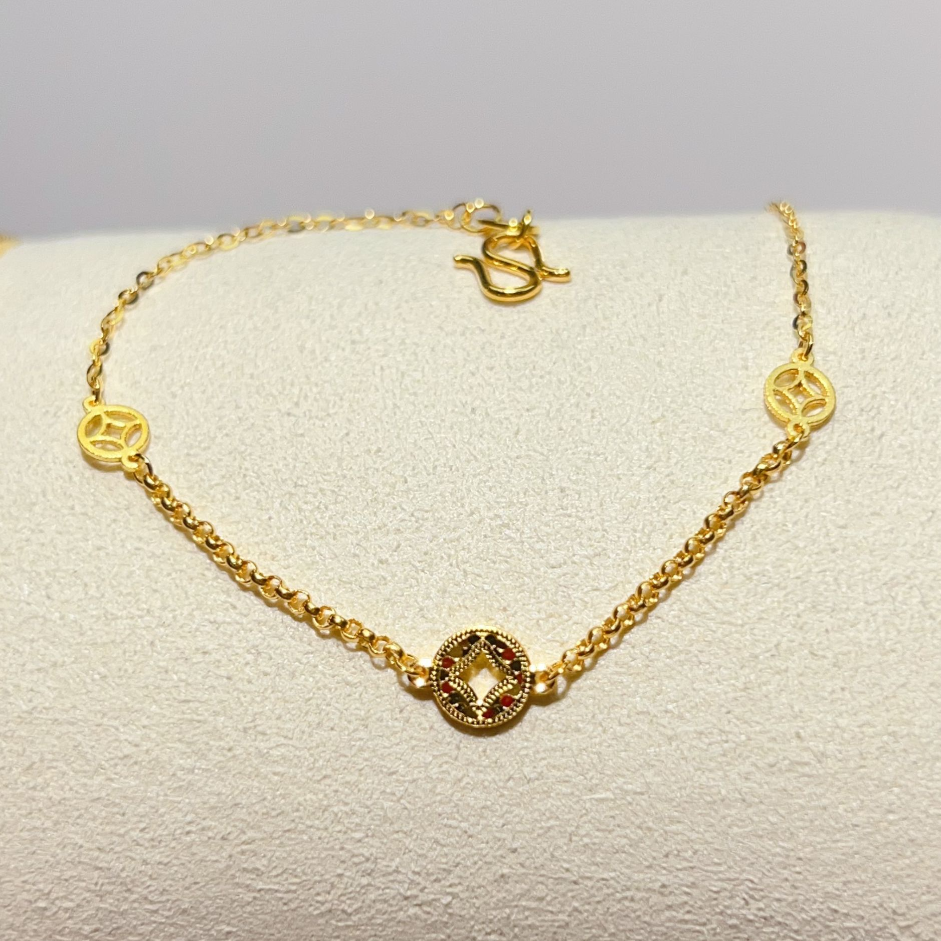 足金999铜钱手链精品气质轻奢个性小众简约经典精致百搭时尚高级