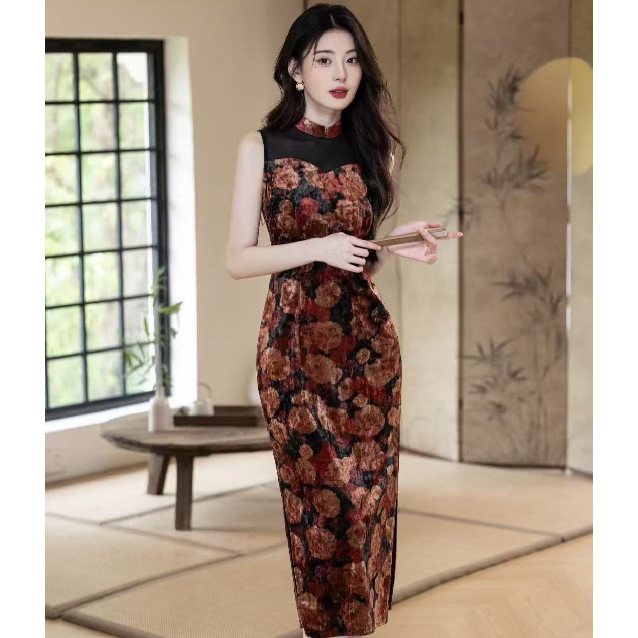 【繁花】衣长120新中式文艺复古港风新款旗袍立领显瘦修身纯欲风
