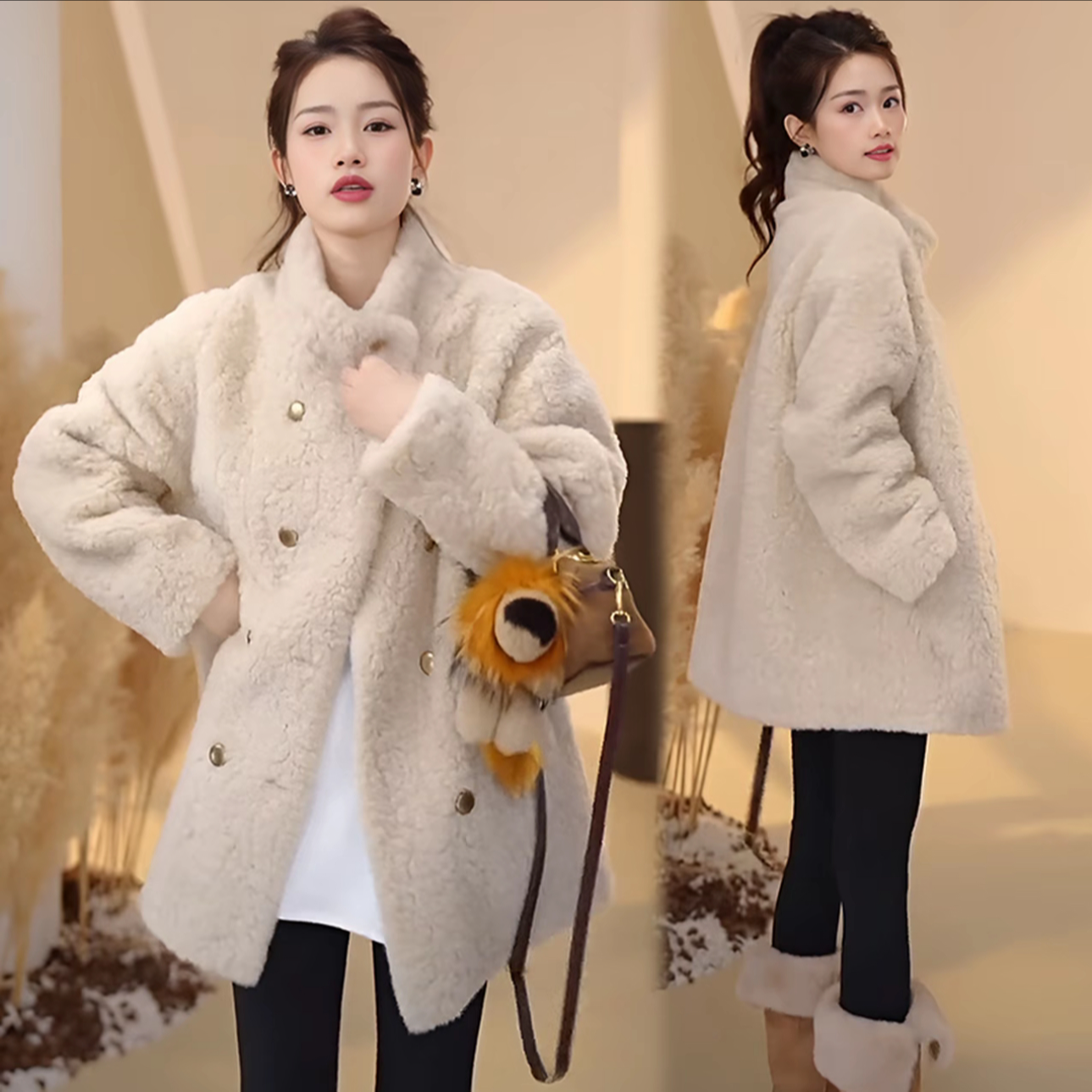 冬季高级感时尚百搭毛毛外套女2025新款皮毛一体宽松休闲长袖上衣
