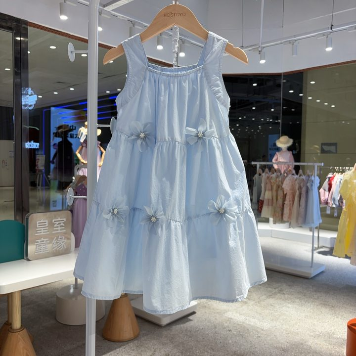 皇室童缘2025夏季女童欧若风度假风清新立体花连衣裙17630470191