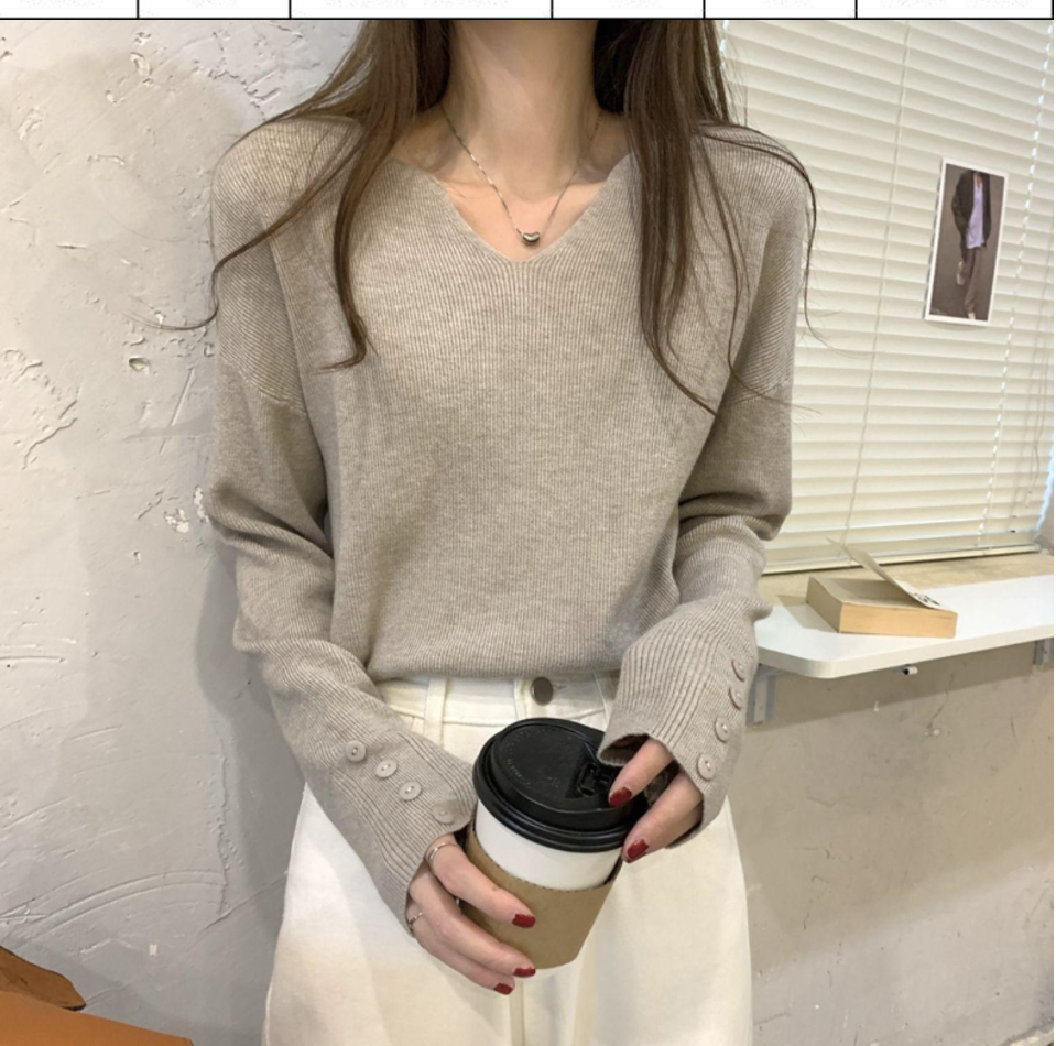 2025秋季v领简约新款设计感打底衫长袖温柔小众内搭针织衫上衣