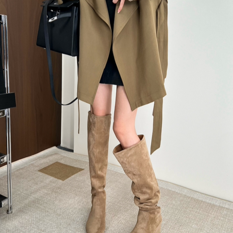 美拉德长筒靴女2025秋冬爆款显瘦欧美小个子内增高过膝高筒堆堆靴