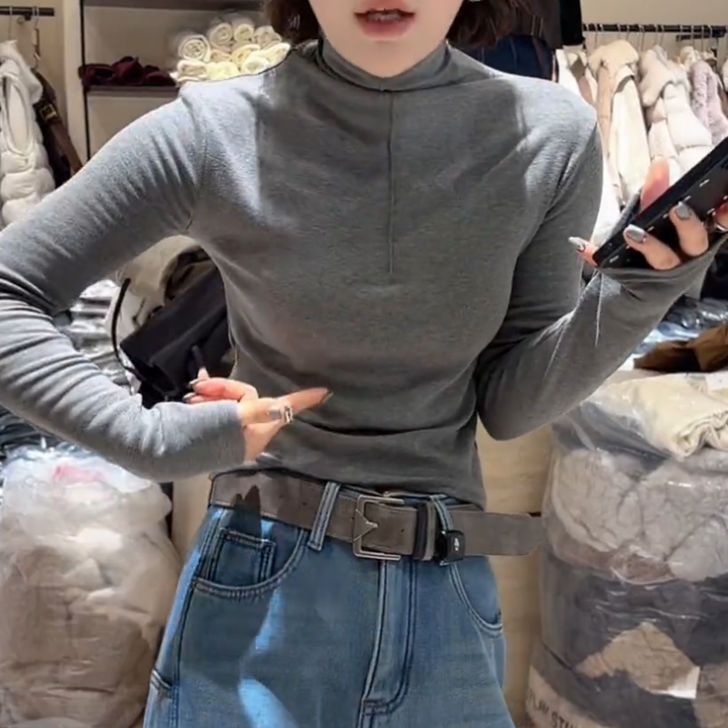 冬季新款保暖显瘦长袖半高领加厚打底上衣T恤LK2507776