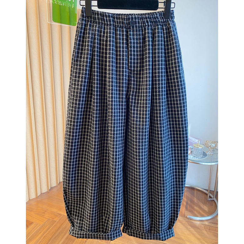 高级感格子哈伦裤女夏薄款2025新款宽松休闲百搭阔腿裤九分气球裤