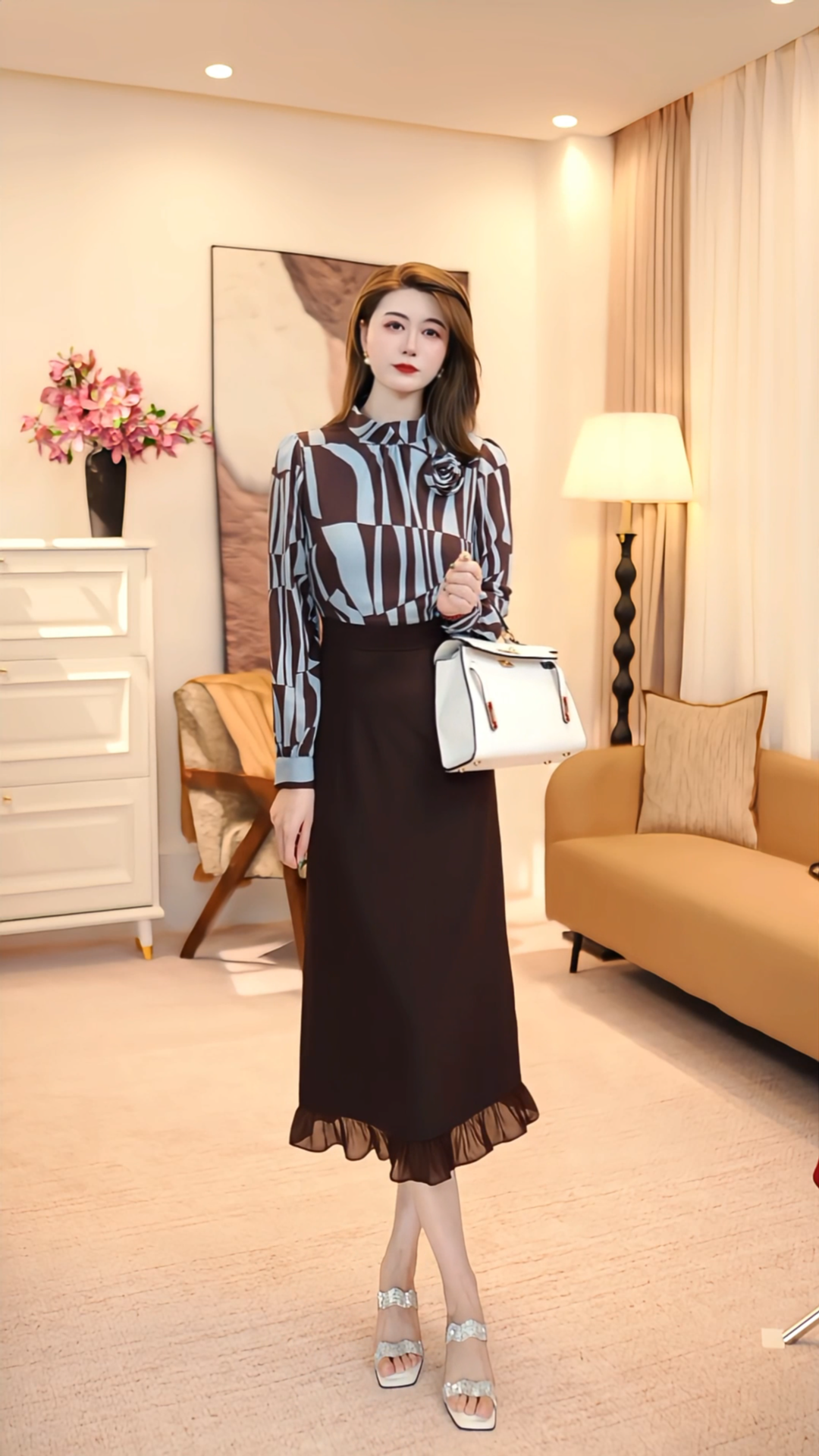 连袖吸汗高腰拉链拼接春秋季连衣裙气质百搭设计师女士 86058