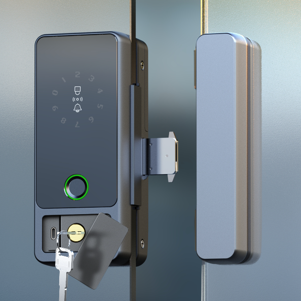 玻璃门密码锁双门办公室指纹锁单开商铺公司有框无框门禁智能门锁