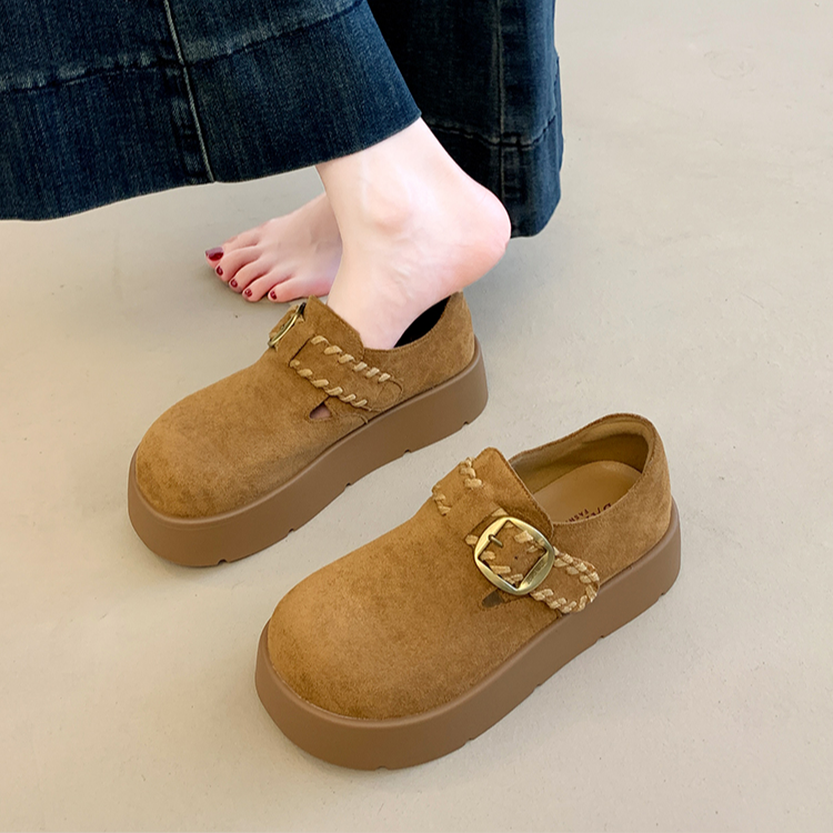 韩版女式勃肯鞋厚底增高全包2025秋季新款一脚蹬乐福复古博肯单鞋