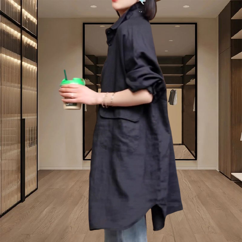 2025春秋新款上衣女时尚新款轻薄复古宽松显瘦中长款衬衫风衣外套