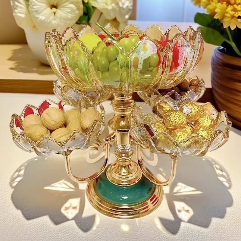 【超大款】欧式水果盘家用干果盘水晶玻璃旋转双层零食盘装饰摆件