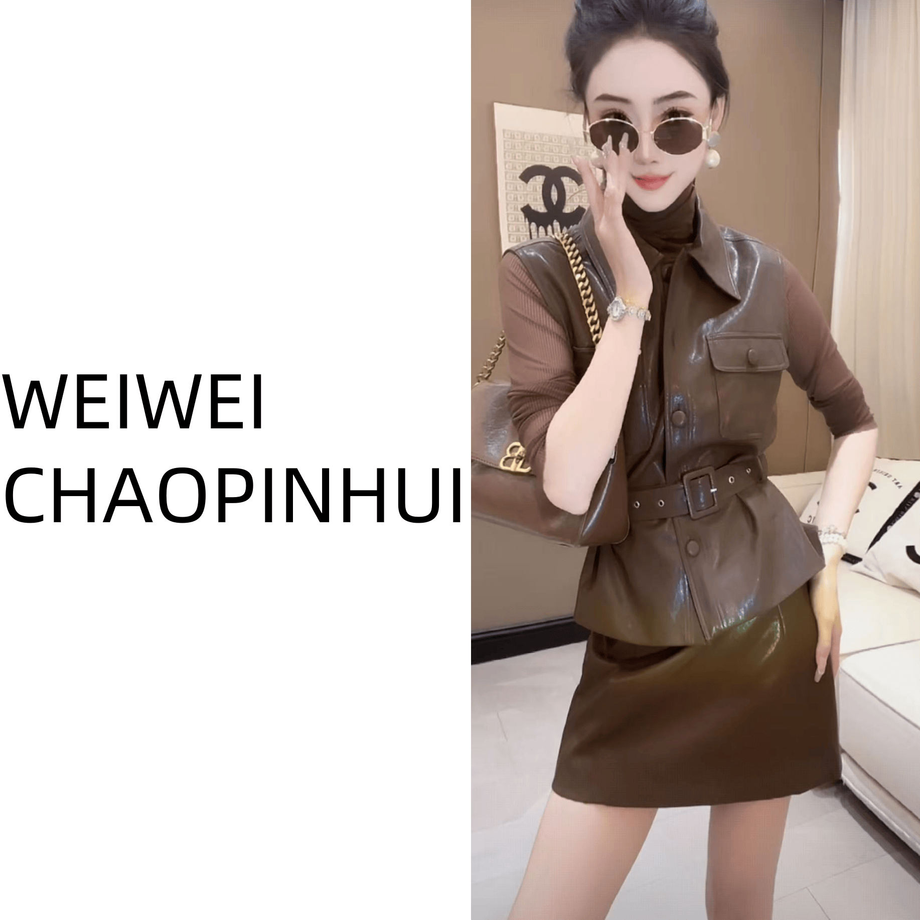 【薇薇高端欧货】秋季韩系复古显瘦收腰马甲休闲半裙套装--30870425