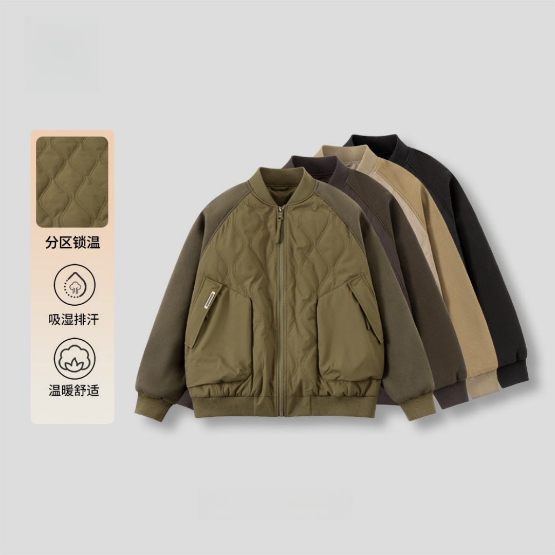 【现货】秋冬摇粒绒拼接棒球领棉服外套时尚宽松保暖上衣DM-58610