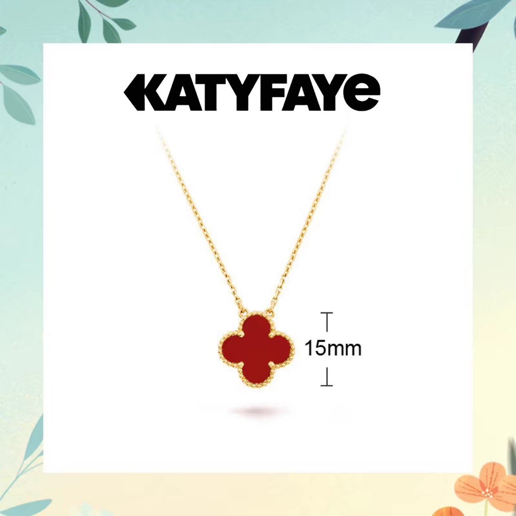 钛钢项链 镀K金四叶草项链轻奢时尚百搭红色双面不掉色洗澡免摘