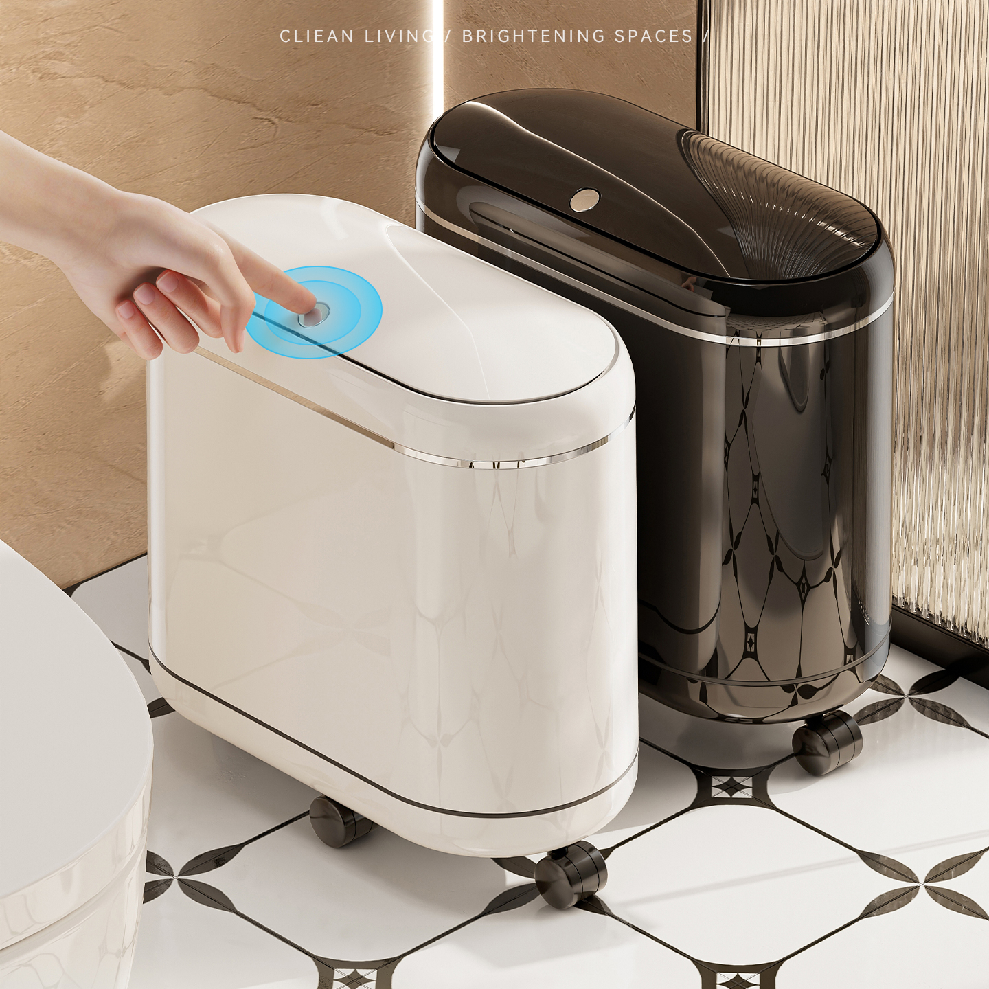 deHub卫生间垃圾桶窄缝可移动家用带盖防臭大号大容量厕所纸巾篓