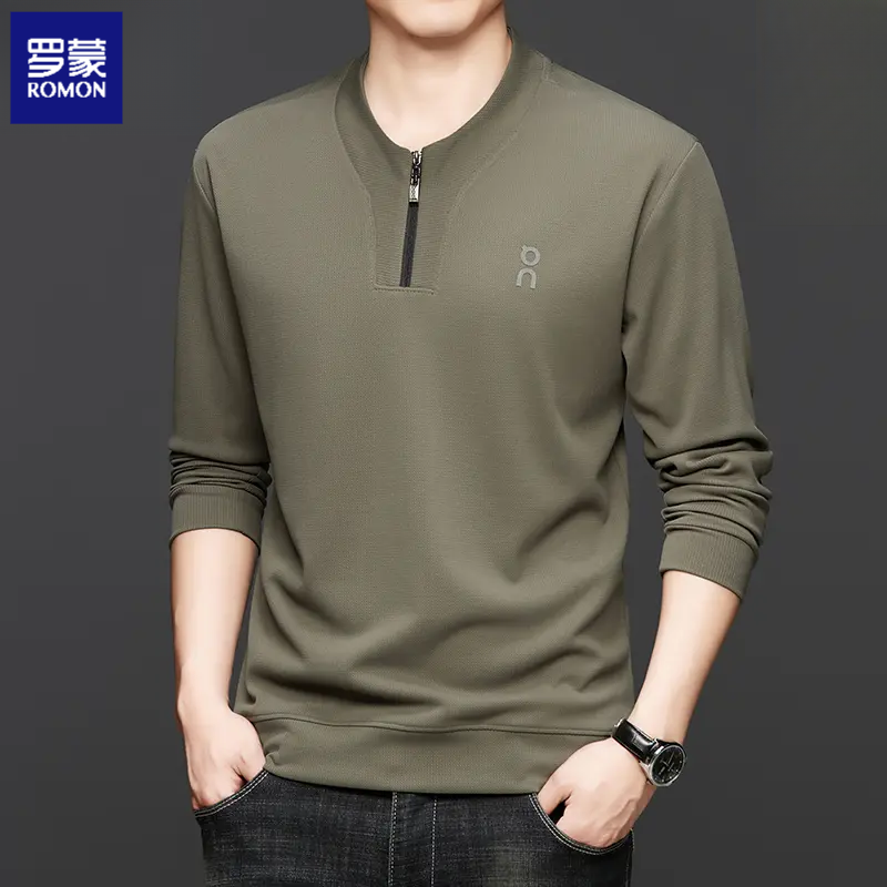 罗蒙打底衫薄款拉链短袖男士套卫衣上衣T桖休闲大码POLO宽松长袖