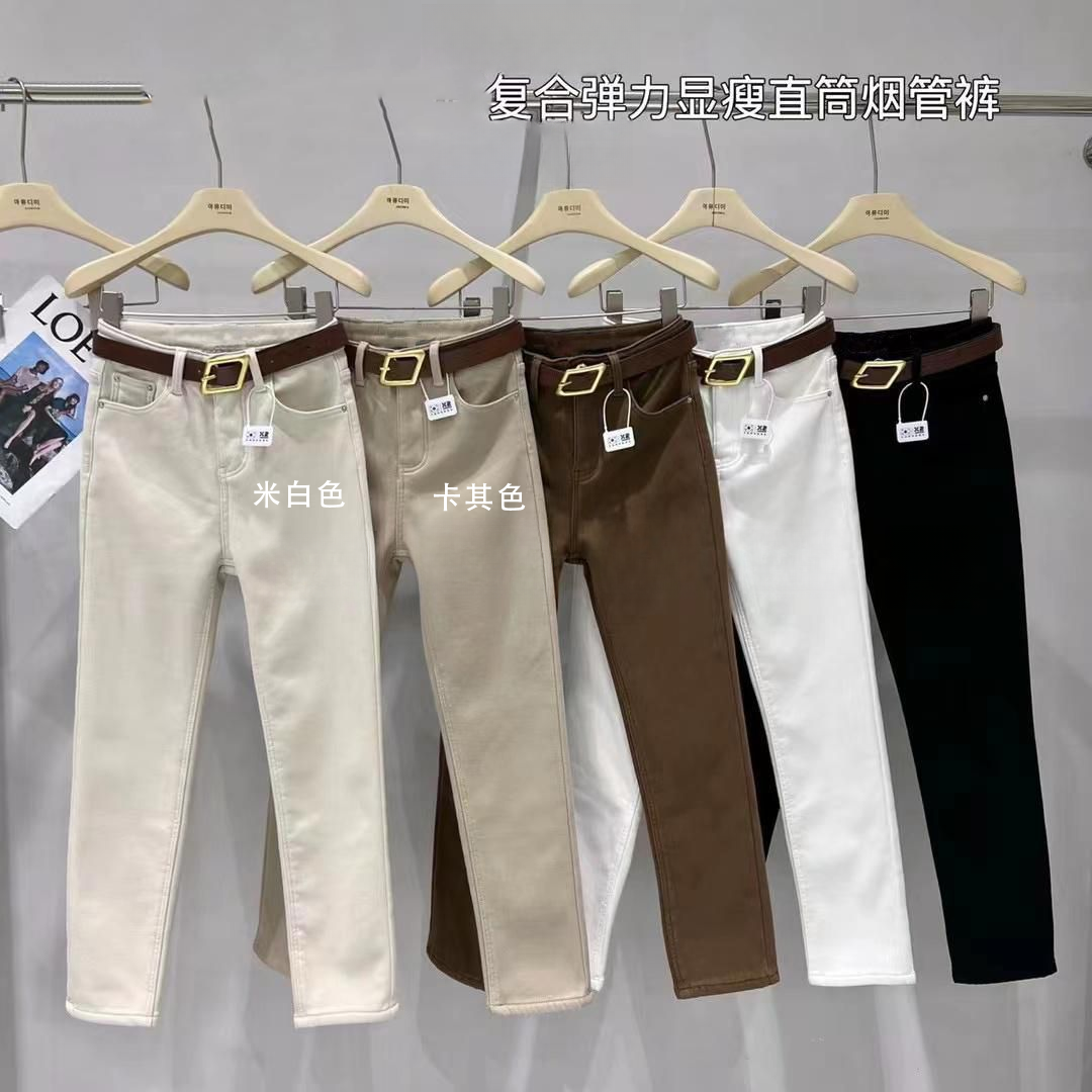 直筒高腰弹力牛仔裤女2025秋冬季加绒加厚修身九分百搭时尚烟管裤