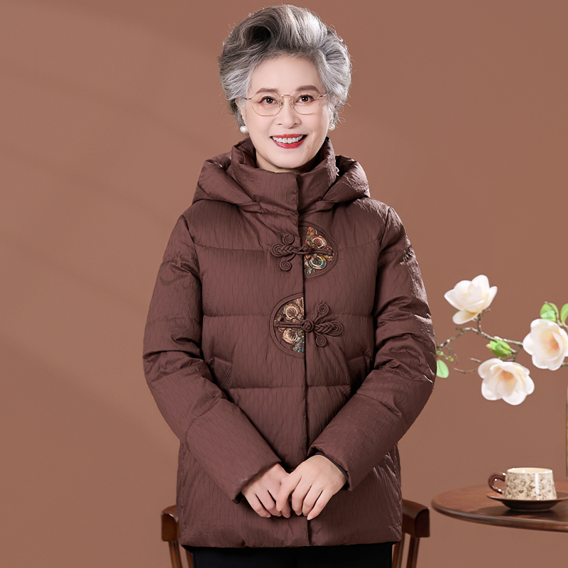中老年羽绒服女短款新中式妈妈装冬季外套60岁70老人新款加厚冬装