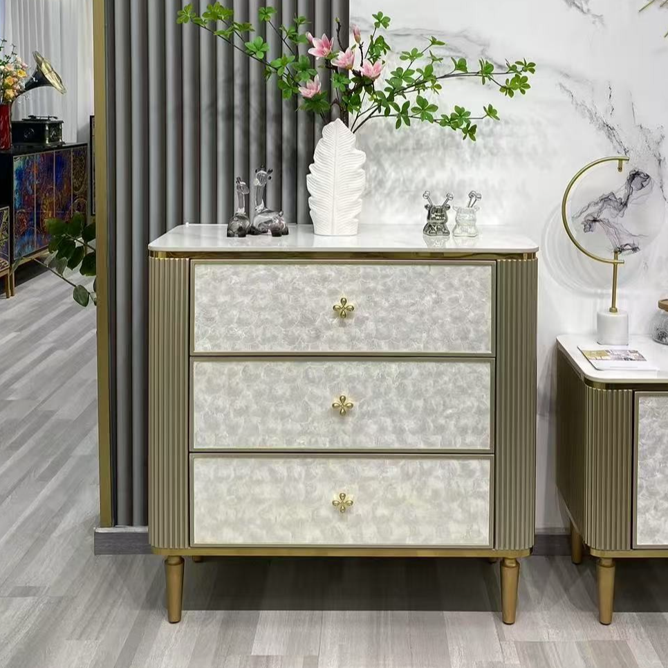 贝壳轻奢斗柜实木三斗柜现代进门玄关柜隔断收纳柜餐边柜储物柜