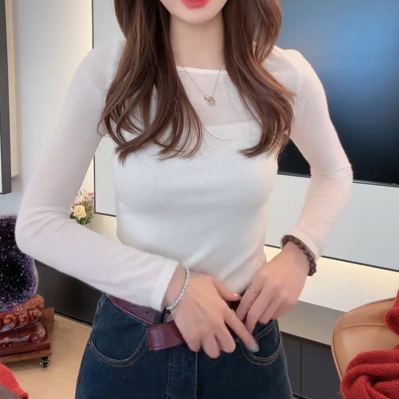 白色针织打底衫女秋冬内搭气质修身圆领百搭上衣高级感LK2506090