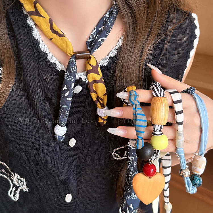 非金属布艺项链 时髦趣味拼接可调节项链女小众设计锁骨链配饰潮