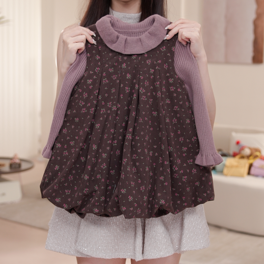 【小紫米】女童秋冬欧若风夹棉少女风碎花套装女孩毛衣两件套D68596