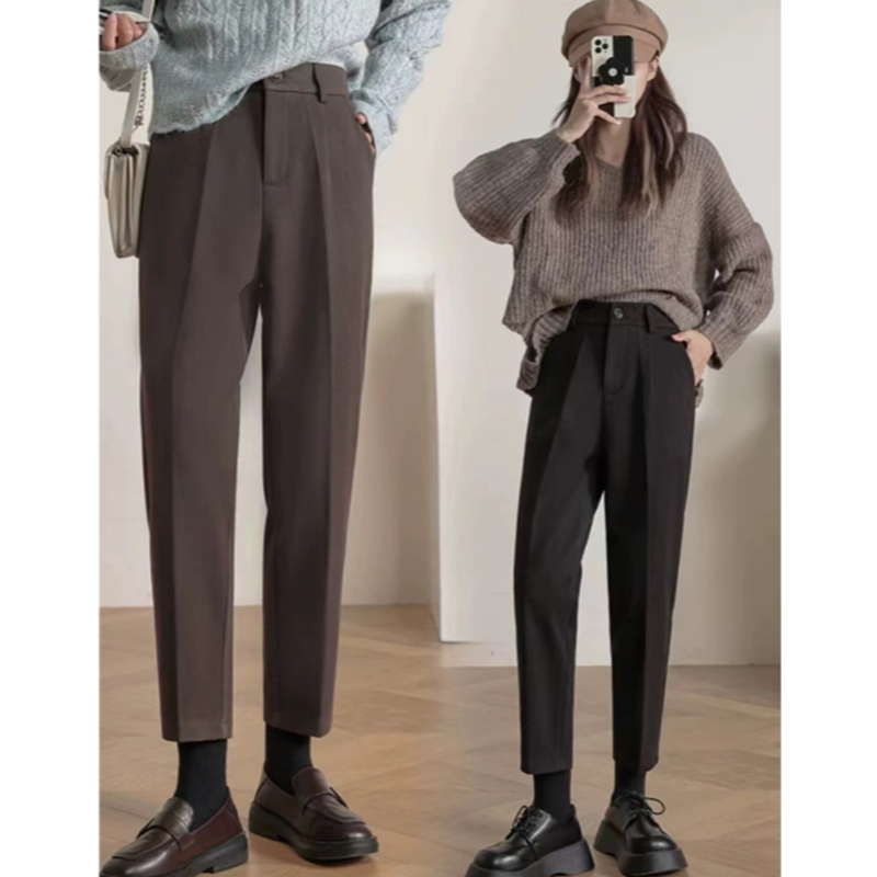 毛呢裤子女秋冬加厚显瘦百搭小个子时尚九分垂感休闲烟管裤