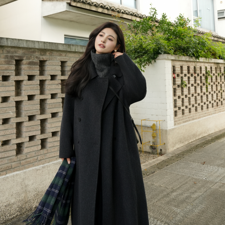 伊迪卡双面羊毛大衣韩系毛呢外套女小个子秋冬时尚百搭中长款