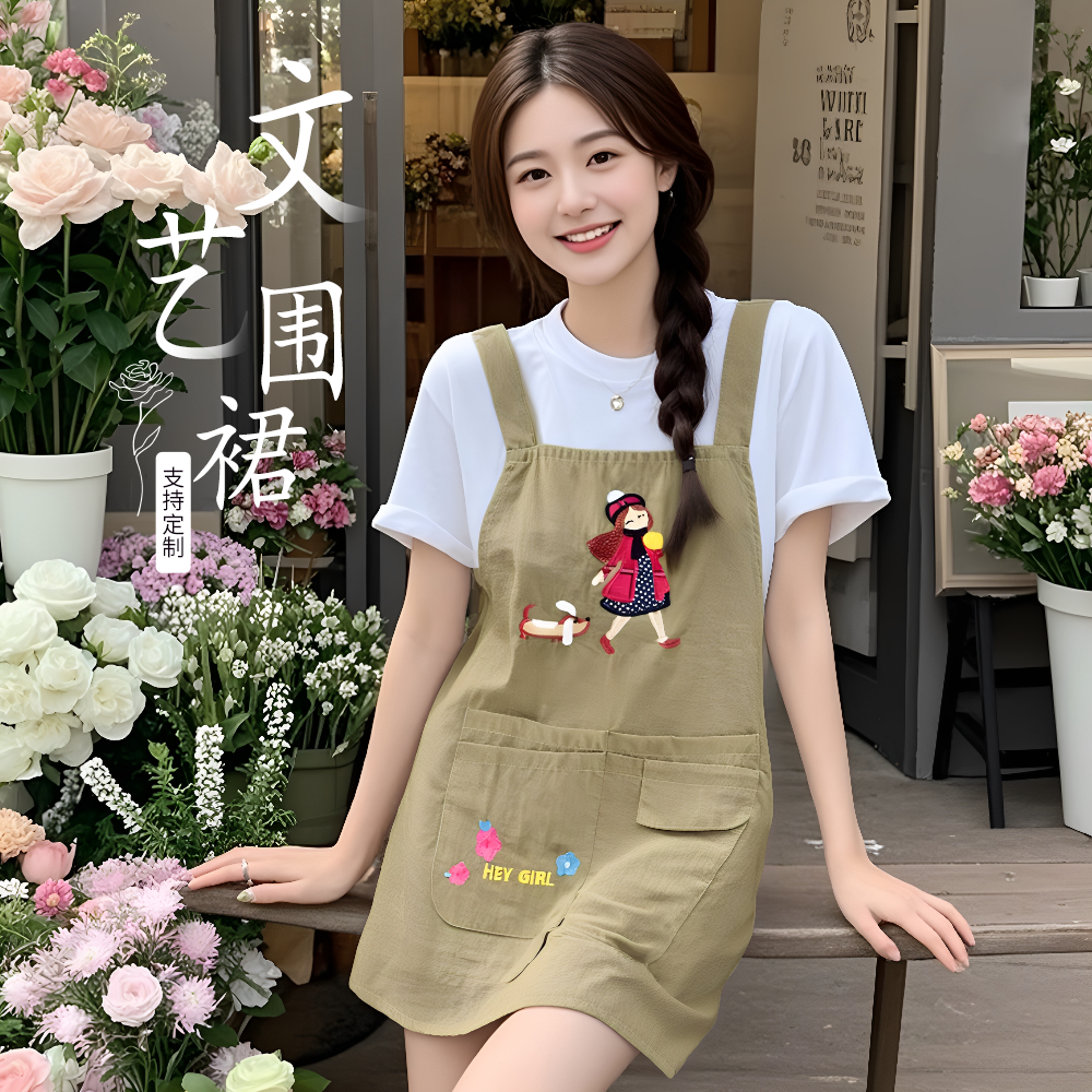 围腰舒适防泼水围裙耐污可定制logo罩衣家用厨房做饭工作服男女款