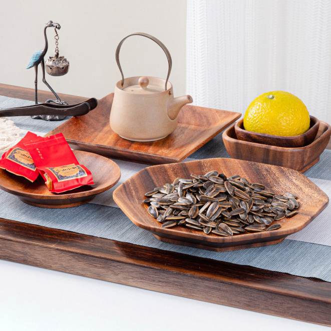 home家居南美胡桃木水果盘带脚斜边盘木质托盘家用零食沙拉蘸料碗