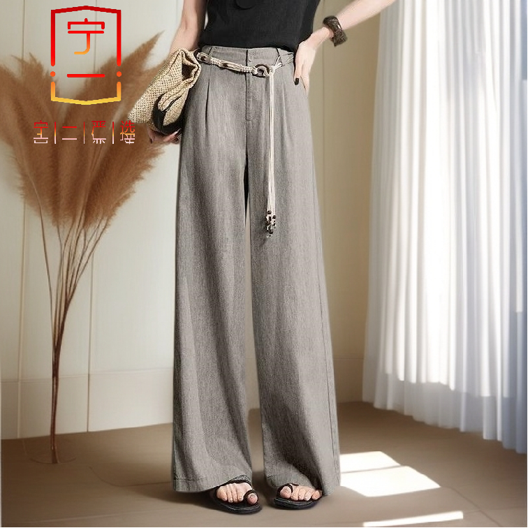 【宁一女装】时尚洋气显瘦夏季新款亚麻阔腿裤女垂感宽松休闲直筒裤