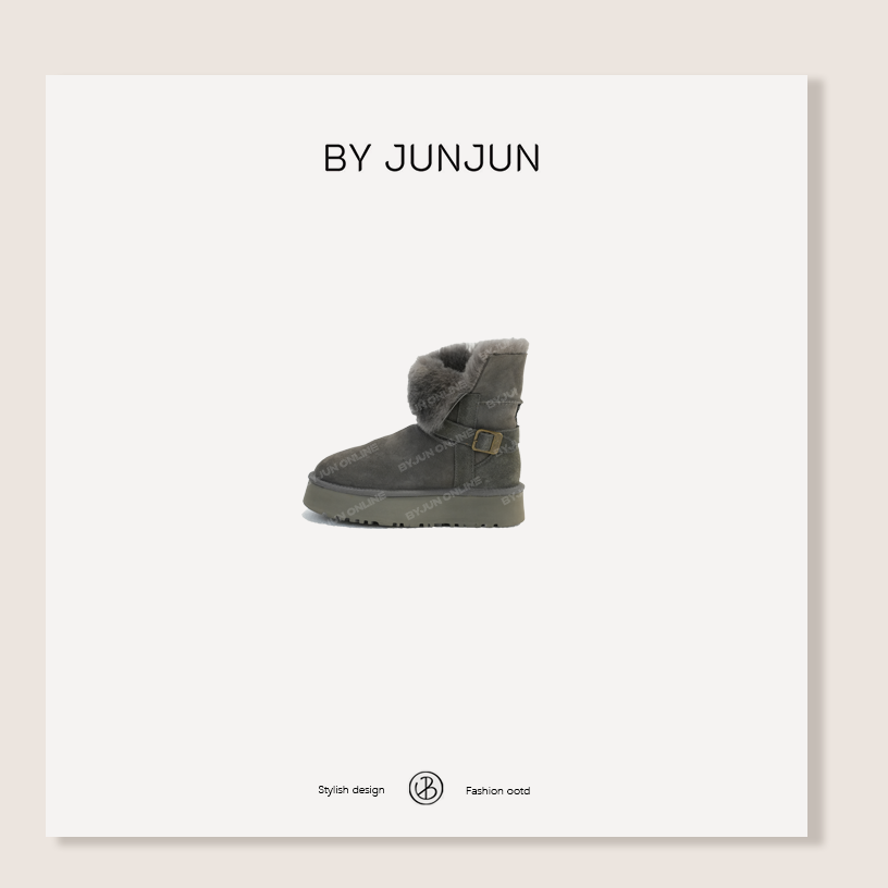 BYJUNJUN 翻毛两穿羊皮毛一体厚底雪地靴