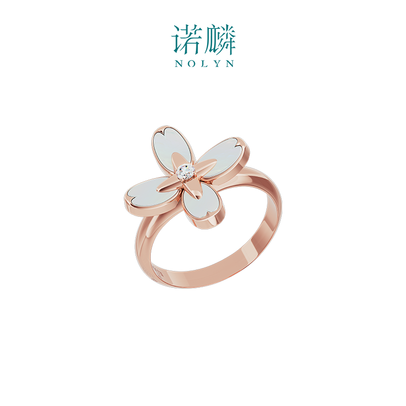 Nolyn/诺麟 非金属合成锆石戒指 桂花戒指原创甜美风格白母贝戒指