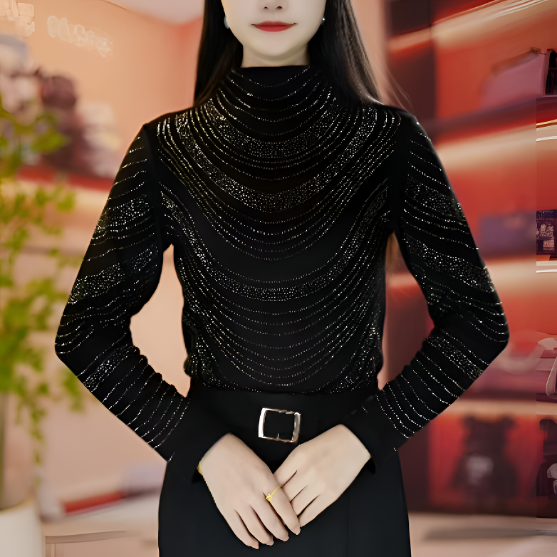 【达人专属】新款烫钻显瘦洋气时尚百搭长袖半高领女士修身打底衫