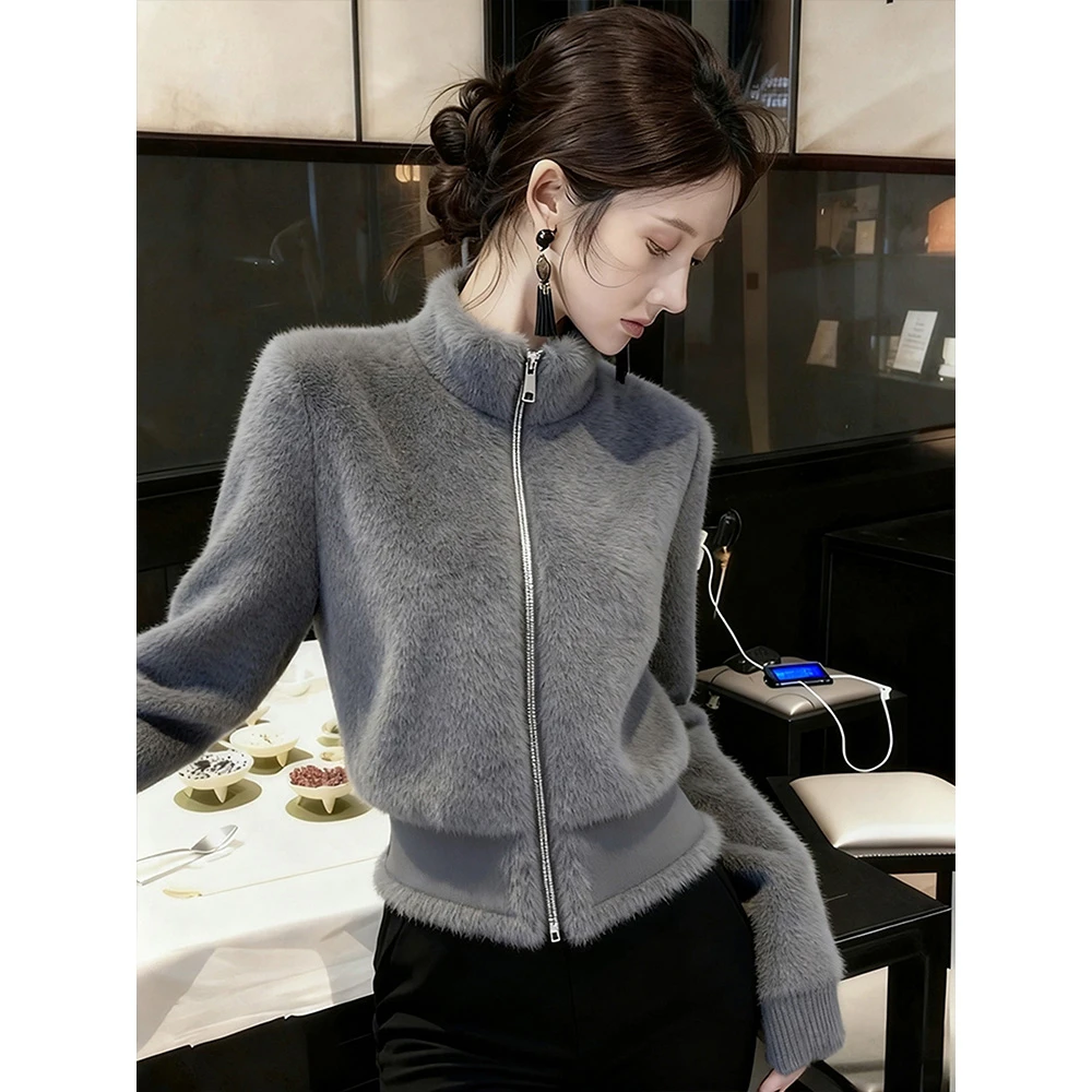 时尚气质高级感灰色立领厚外套女秋冬新款时髦洋气百搭显瘦上衣潮