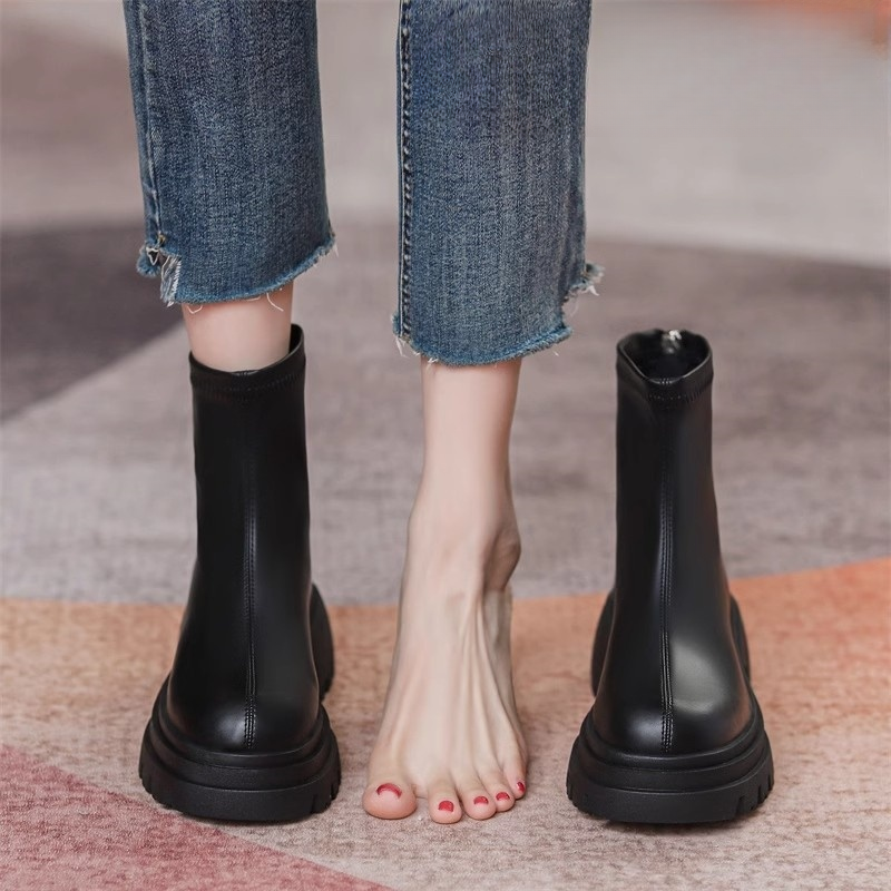 卓诗尼【断码清仓】厚底马丁靴女2025新款百搭增高粗跟切尔西短靴女