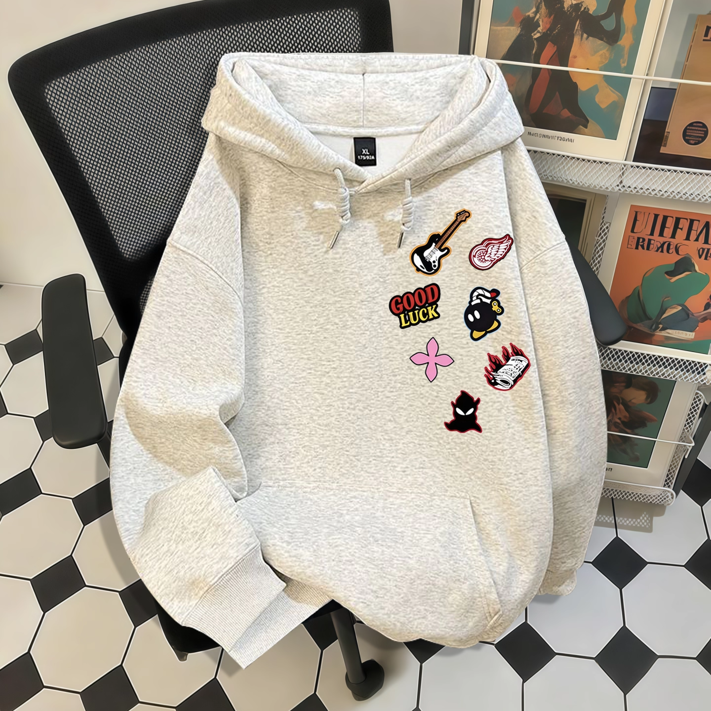 80-300斤大码美式潮牌卡通趣味连帽卫衣男女秋冬重磅宽松显瘦上衣