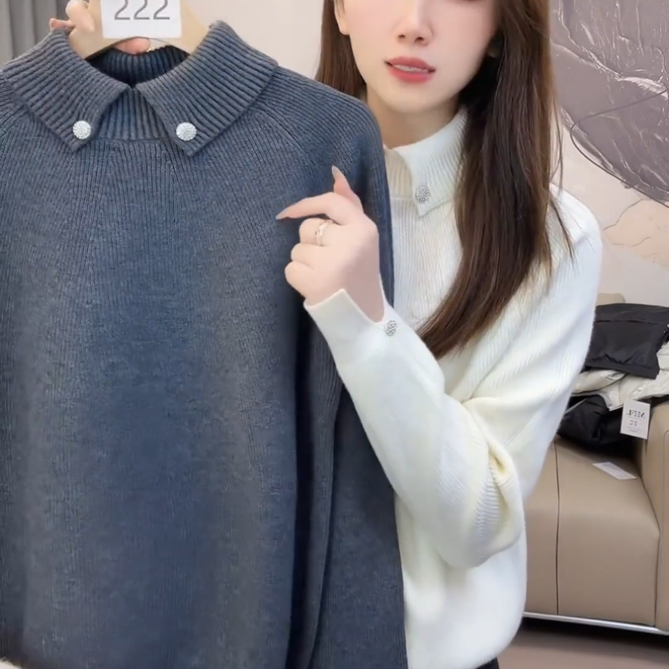 高级感翻领长袖针织衫女2025秋冬新款时尚韩系宽松显瘦内搭上衣