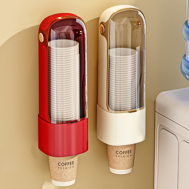 一次性杯子取杯器家用壁挂透明纸杯架防尘免打孔饮水机收纳置物架