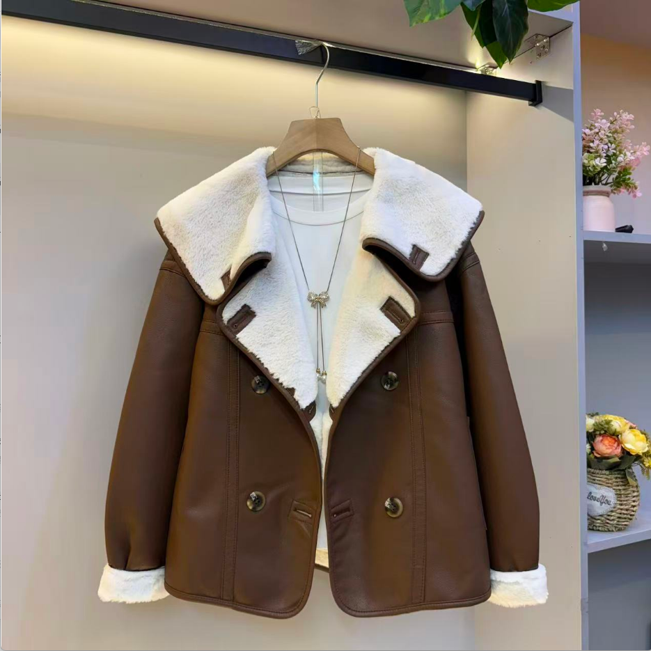 新款大码女装欧货休闲时尚高品质大翻领加绒显瘦高级感外套