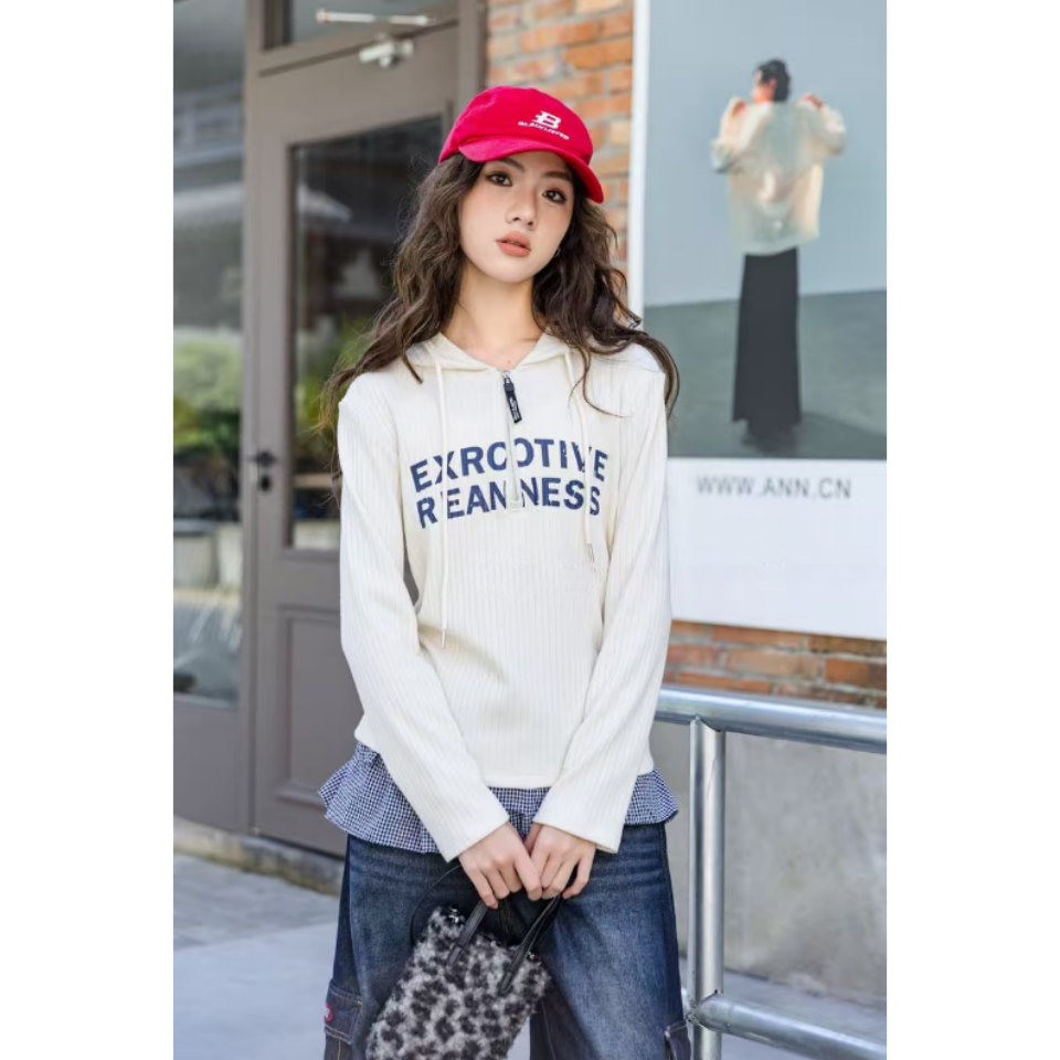 秋季新款女童连帽打底衫儿童字母印花帽衫百搭显瘦zb6110田范KIDS