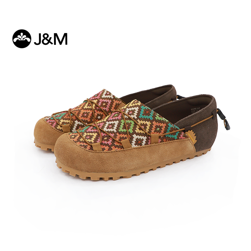 J&M/快乐玛丽复古休闲懒人鞋时尚平底一脚蹬鞋子编织软底鞋77383W