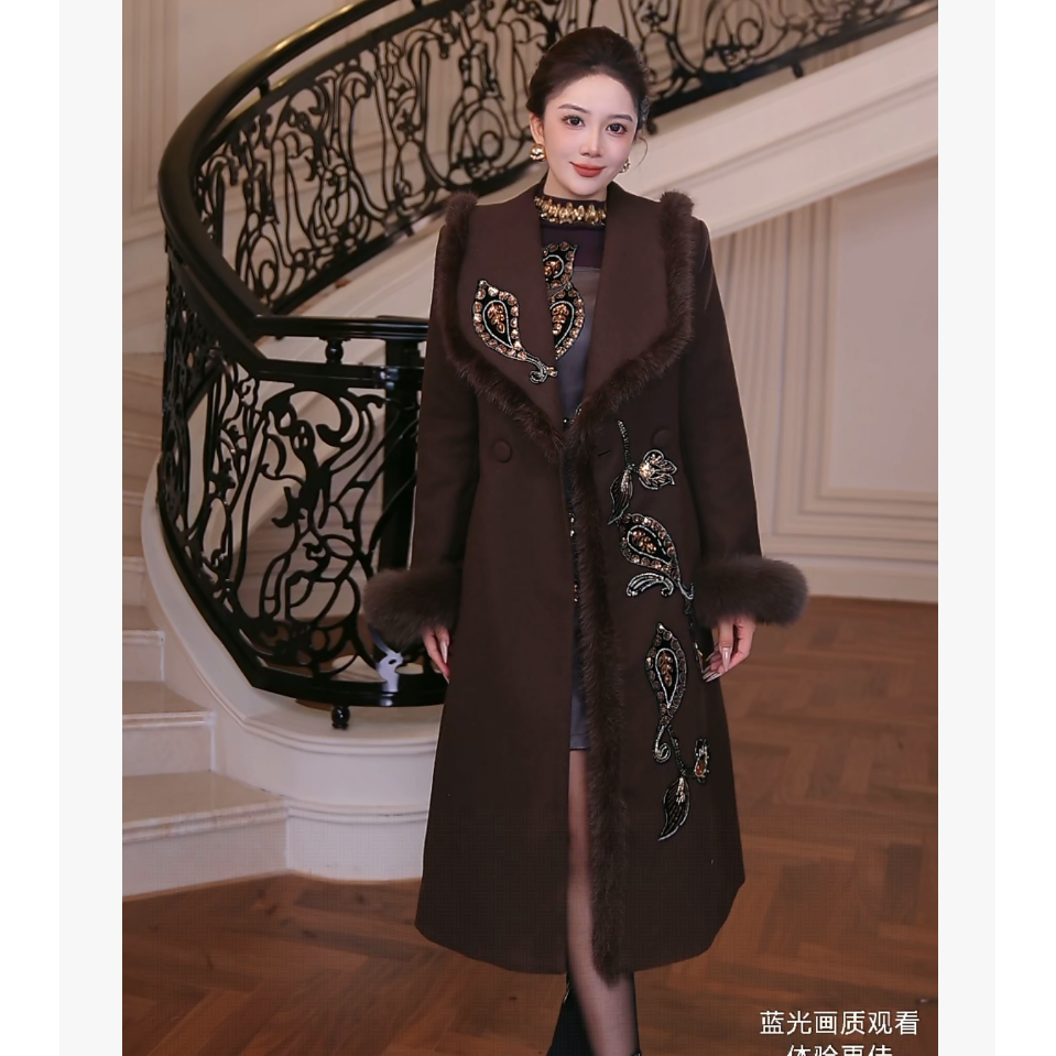 【芙娜妮】2025秋冬翻领保暖毛领不可拆卸时尚女装大衣外套F2531138