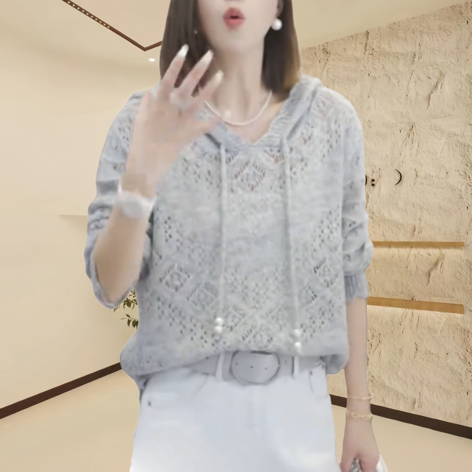 2025秋季新款时尚气质百搭重工长袖毛衣帽衫女轻奢感显瘦遮肉上衣