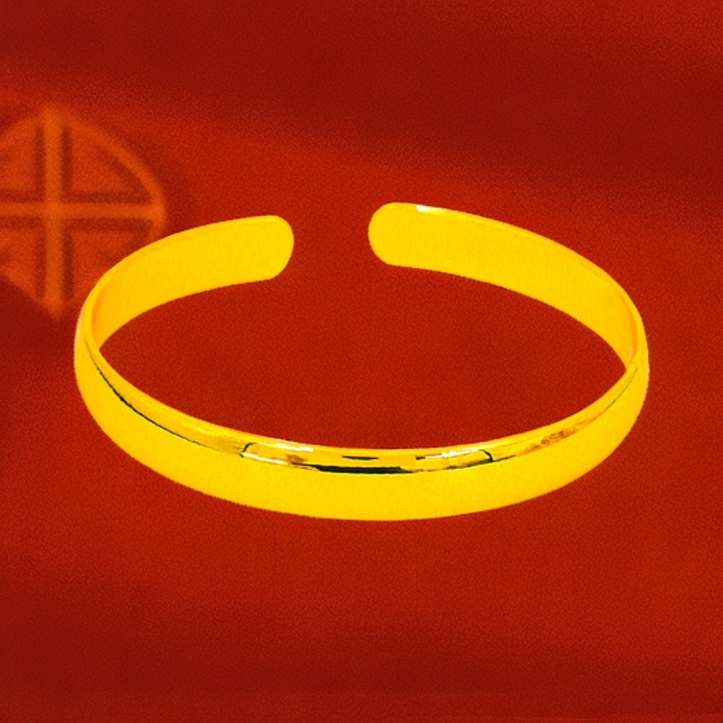 铜合金手镯 女民族风百搭简约甜美女款圈口可调节金色实心亮面